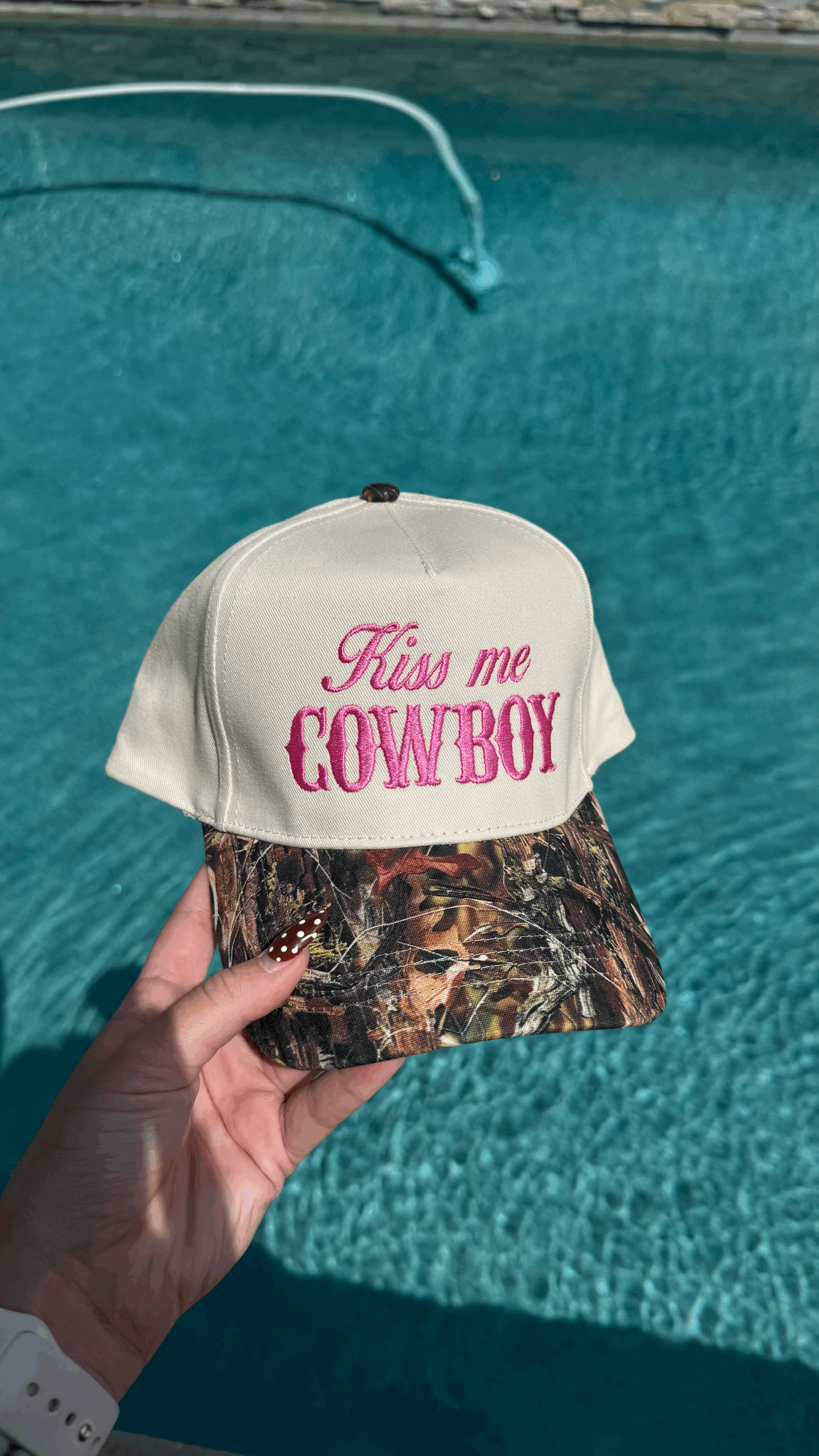 KISS ME COWBOY PINK AND CAMO HAT