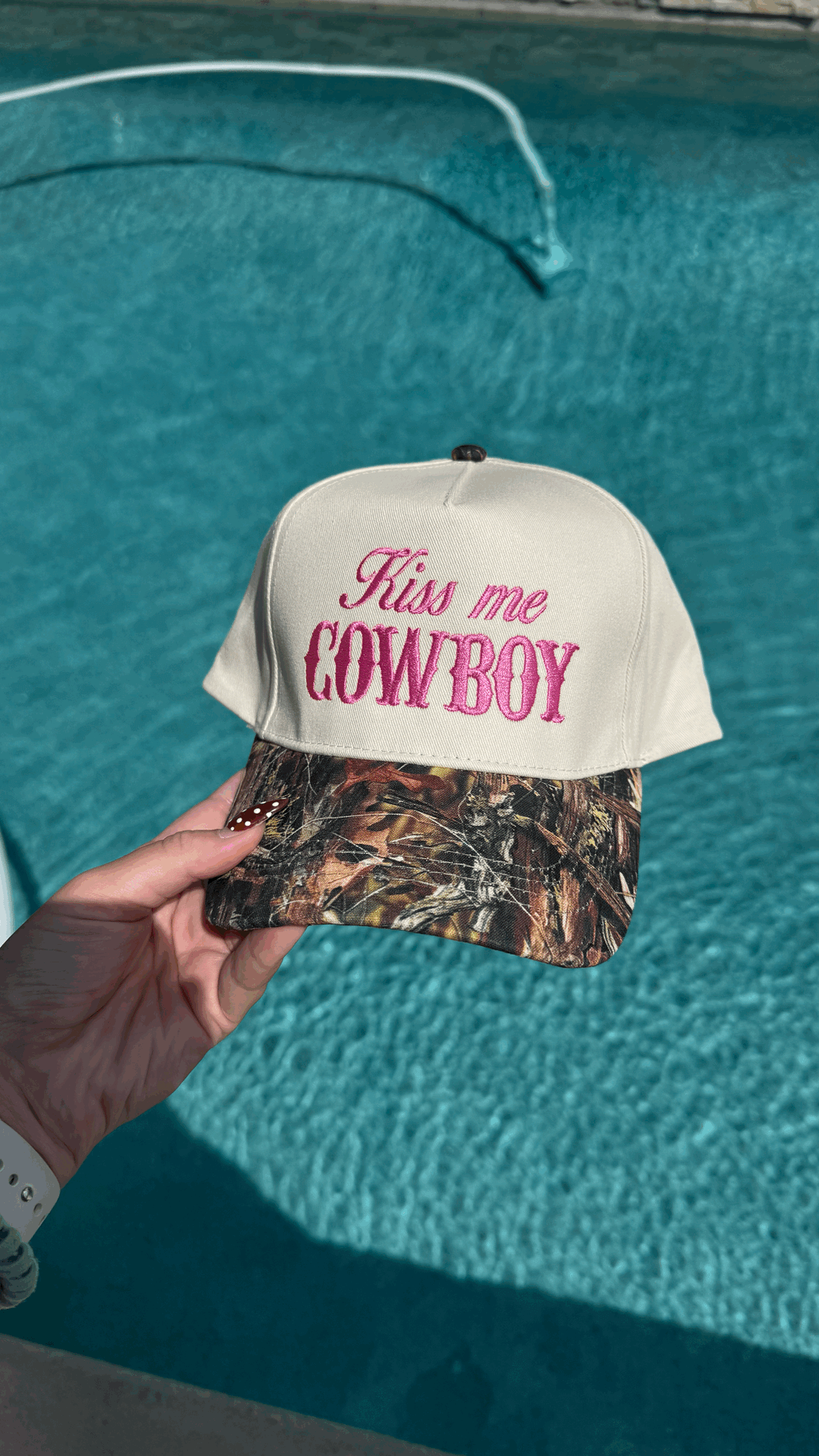 KISS ME COWBOY PINK AND CAMO HAT