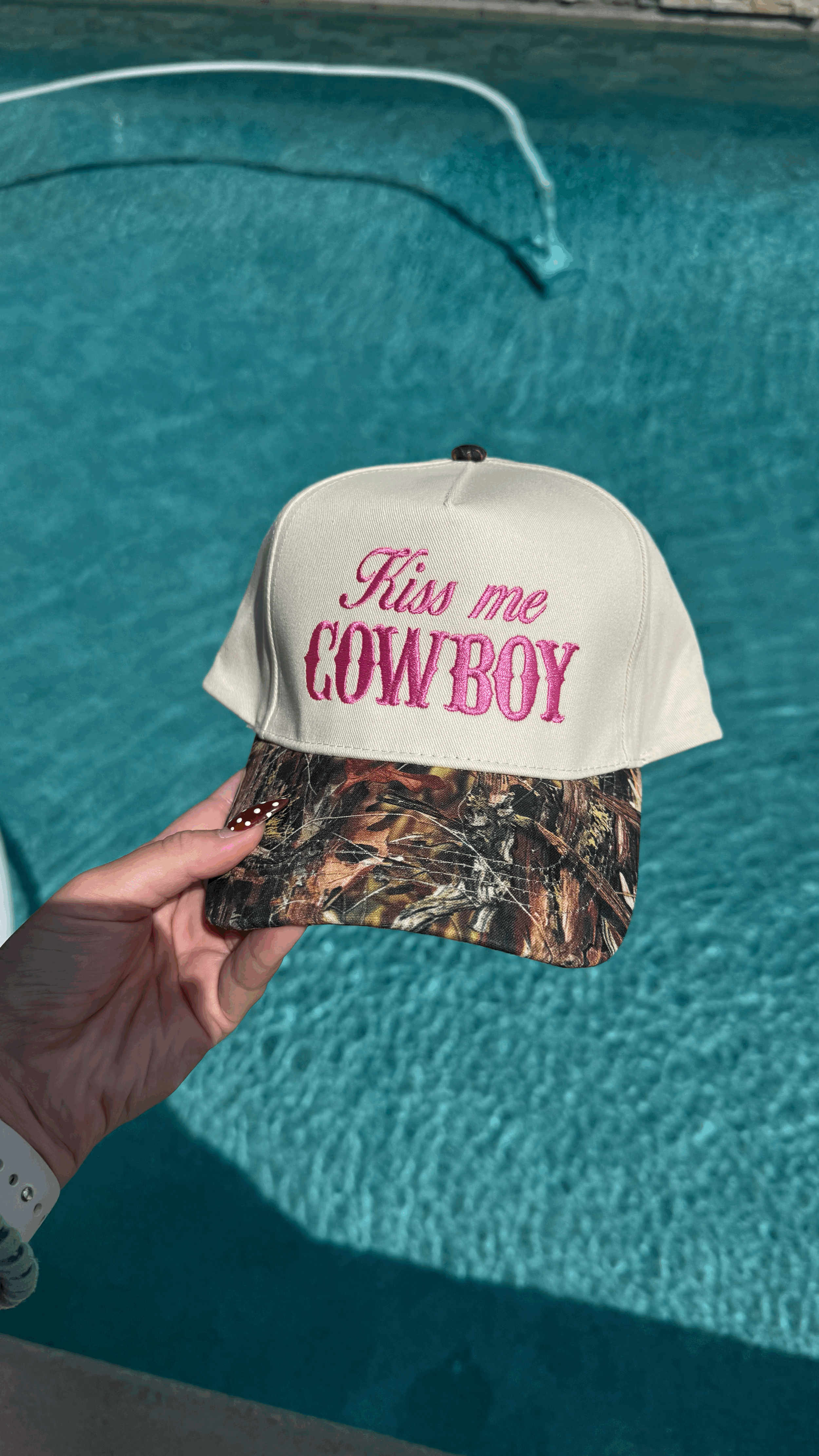 KISS ME COWBOY PINK AND CAMO HAT
